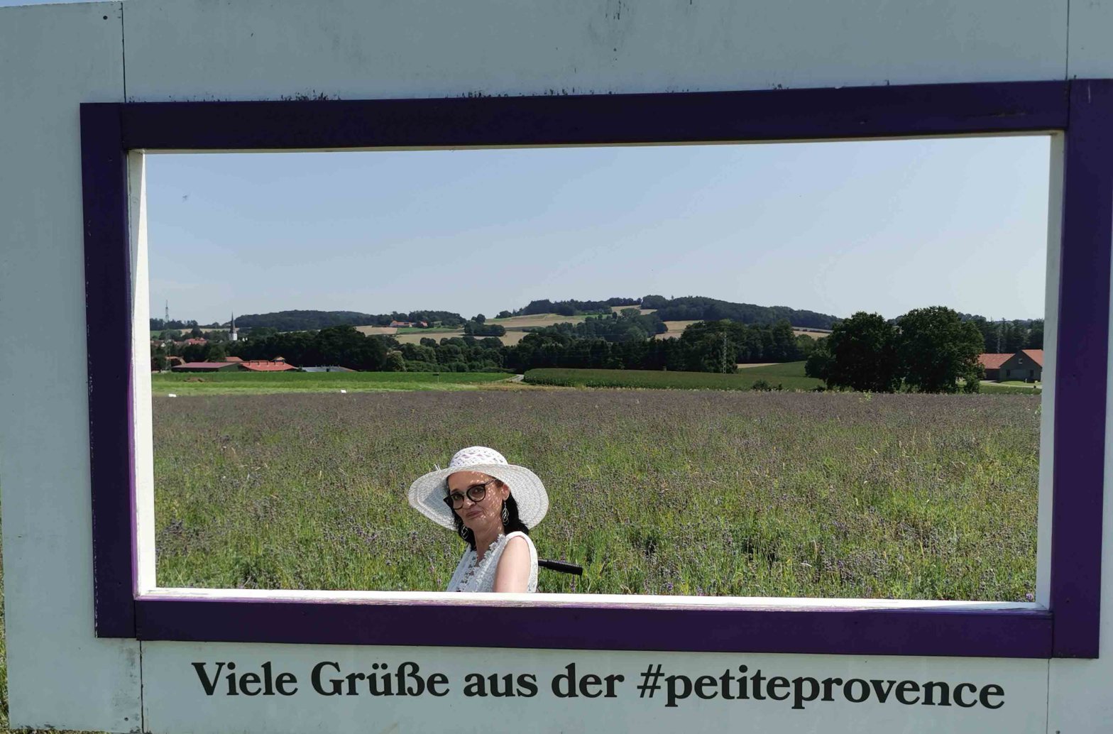 mit dem Rollstuhl durch das Lavendelfeld in Lage.