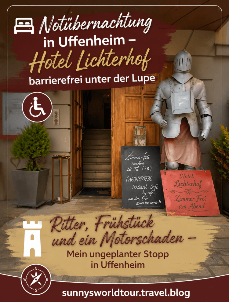Die Wahl fiel auf das Hotel Restaurant Lichterhof in Uffenheim, am Marktplatz 14 gelegen, mitten im fränkischen Städtchen. Was uns erwartete, war eine angenehme Überraschung – mit ein paar ehrlichen Einschränkungen, die ich euch natürlich nicht verschweige.